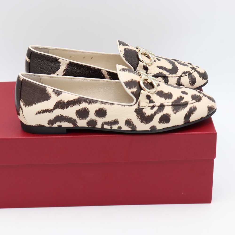 NIB Salvatore Ferragamo Trifoglio Gancini Bit Leopard Print Loafers Flats - Picture 13 of 16